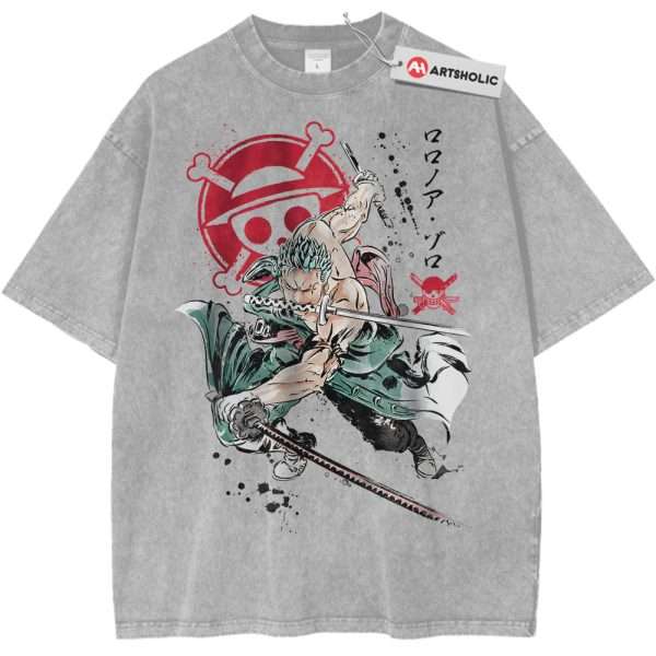 Roronoa Zoro Shirt, One Piece Shirt, Anime Shirt, Vintage Tee - Light Gray, L