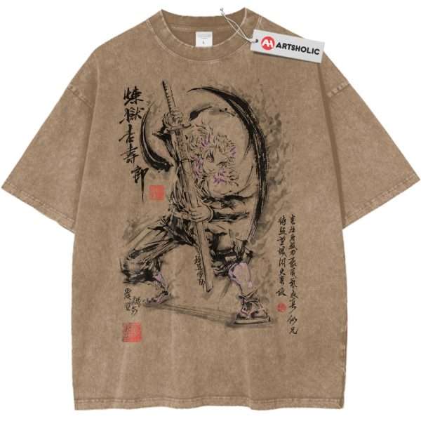 Kyojuro Rengoku Shirt, Demon Slayer Shirt, Anime Shirt, Vintage Tee - Light Brown, 3XL