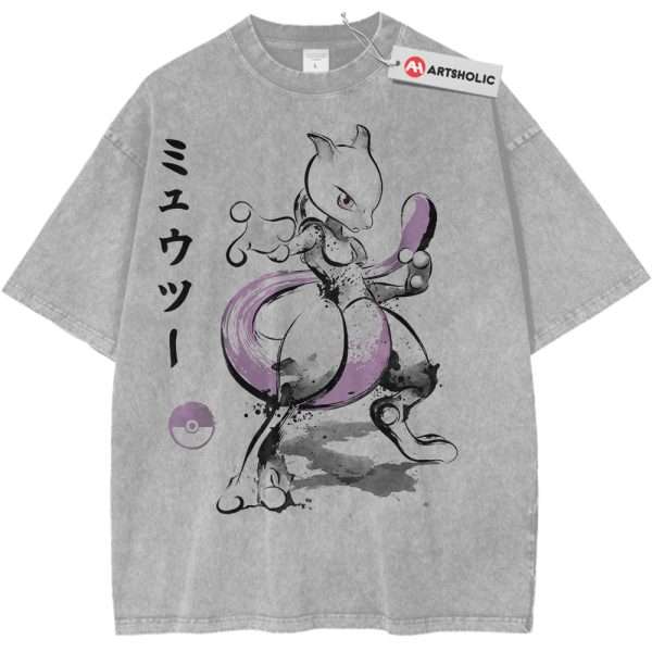 Mewtwo Shirt, Pokemon Shirt, Anime Shirt, Vintage Tee - Light Gray, M