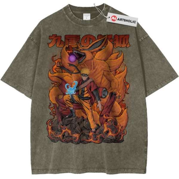 Kurama Shirt, Naruto Shirt, Anime Shirt, Vintage T-Shirt - Gray Green, L