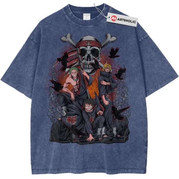 Akatsuki x One Piece Shirt, Anime Shirt, Vintage Tee - Dark Blue, 3XL