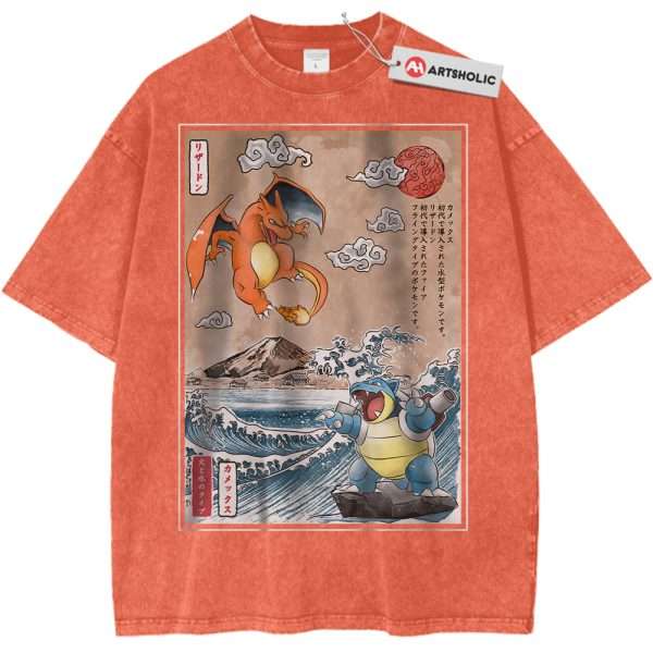 Charizard vs Blastoise Shirt, Pokemon Shirt, Anime Shirt, Vintage T-Shirt - Orange, L
