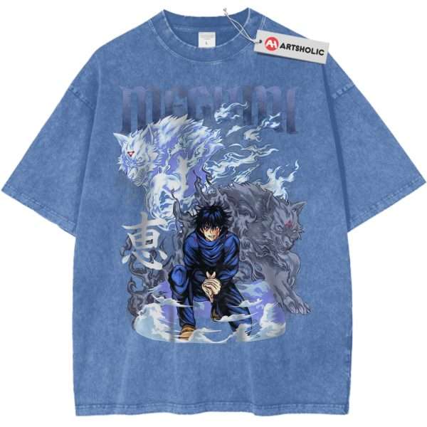 Megumi Fushiguro Shirt, Jujutsu Kaisen Shirt, Anime Vintage T-Shirt - Light Blue, XL