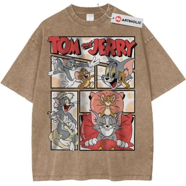 Tom and Jerry Shirt, Animated Shirt, Vintage Tee - Light Brown, L