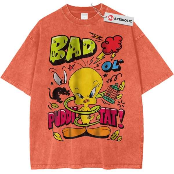 Tweety Shirt, Looney Tunes Shirt, Cartoon Shirt, Vintage Tee - Orange, M