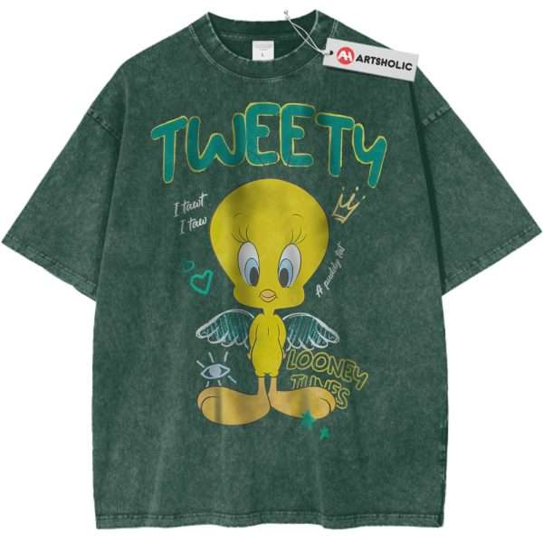 Tweety Shirt, Looney Tunes Shirt, Cartoon Shirt, Vintage T-Shirt - Dark Green, L