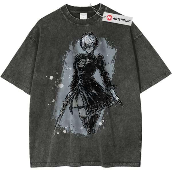 2B NieR:Automata Shirt, Game Shirt, Vintage Tee - Pirate Gray, XL
