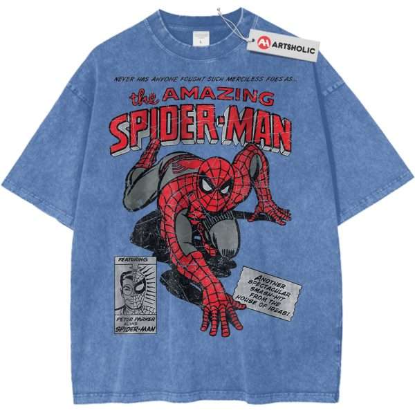 Spider-Man Shirt, Marvel Comics Shirt, Vintage Tee - Light Blue, XL