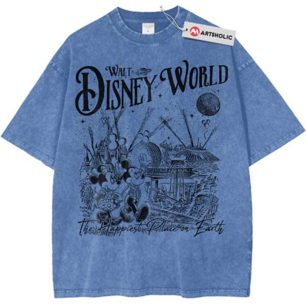Minie and Mickey Mouse Shirt, Disney Shirt, Cartoon Shirt, Vintage T-Shirt - Light Blue, XL