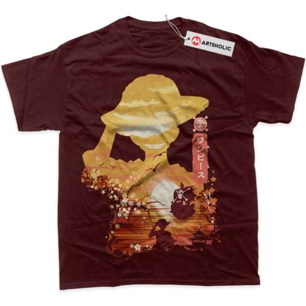 Monkey D Luffy Shirt, One Piece Shirt, Anime Shirt, Graphic Tee - Wine Red, XL