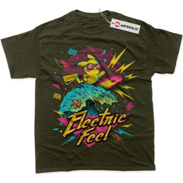 Pikachu Shirt, Pokemon Shirt, Anime Shirt, graphic Tee - Army Green, S