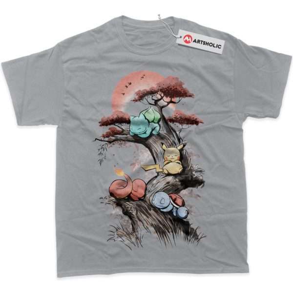 Bulbasaur Shirt, Squirtle Shirt, Charmander Shirt, Pikachu Shirt, Pokemon Shirt, PKM Shirt, Anime Shirt, graphic Tee - Light Grey, M