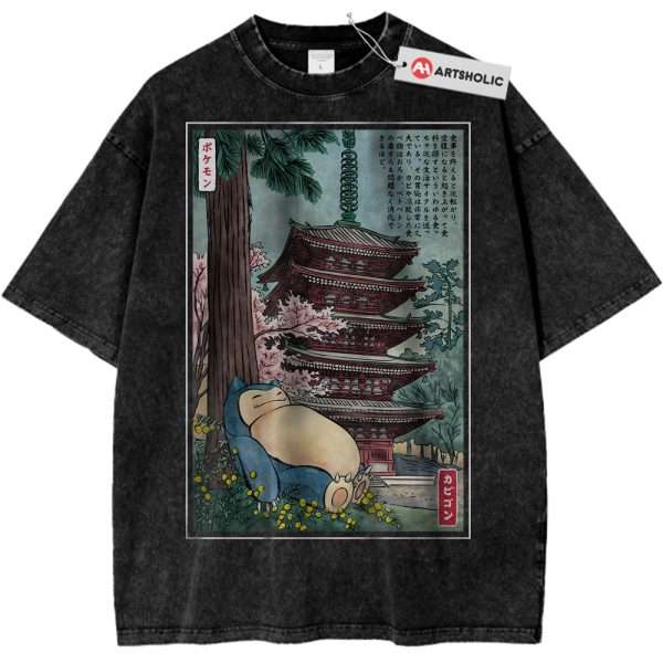 Snorlax Shirt, Pokemon Shirt, Anime Shirt, Vintage Tee - Black, 3XL