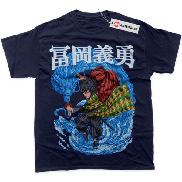 Giyu Tomioka Shirt, Demon Slayer Shirt, Anime Shirt, Graphic Tee - Navy, XL