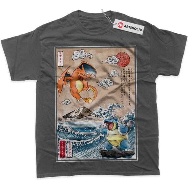 Charizard vs Blastoise Shirt, Pokemon Shirt, Anime Shirt, Graphic T-Shirt - Carbon, XS