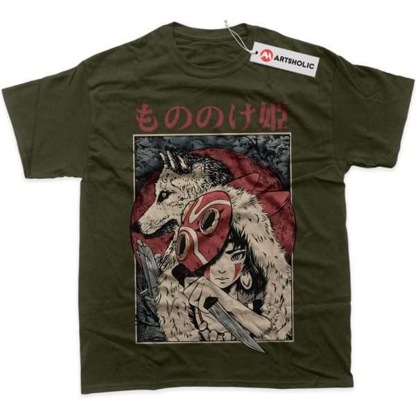 Princess Mononoke Shirt, Studio Ghibli Shirt, Anime Shirt, Graphic T-Shirt - Army Green, L