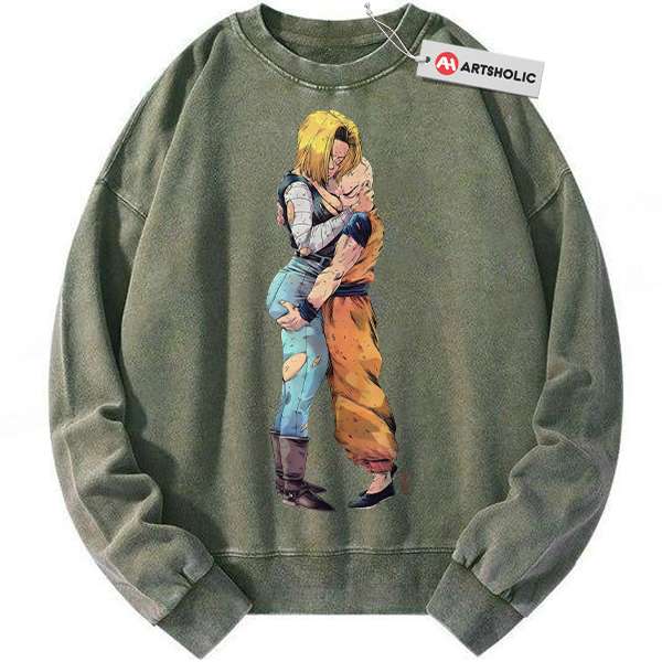 Android 18 Sweatshirt, Krillin Sweatshirt, Dragon Ball Z Sweatshirt, DBZ Sweatshirt, Anime Sweatshirt, Vintage Sweater - Military Green, L