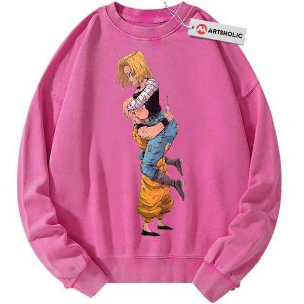 Android 18 Sweatshirt, Krillin Sweatshirt, Dragon Ball Z Sweatshirt, DBZ Sweatshirt, Anime Sweatshirt, Vintage Sweater - Rose Red, L