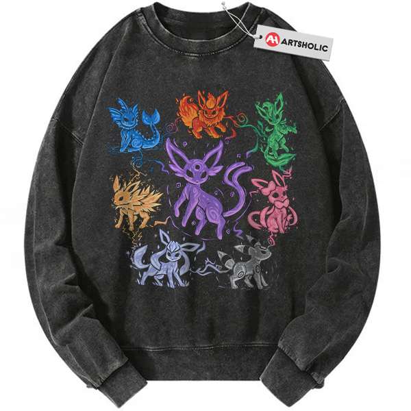 Eevee Evolution Sweatshirt, Pokemon Sweatshirt, PKM Sweatshirt, Anime Sweatshirt, Vintage Sweater - Black, L