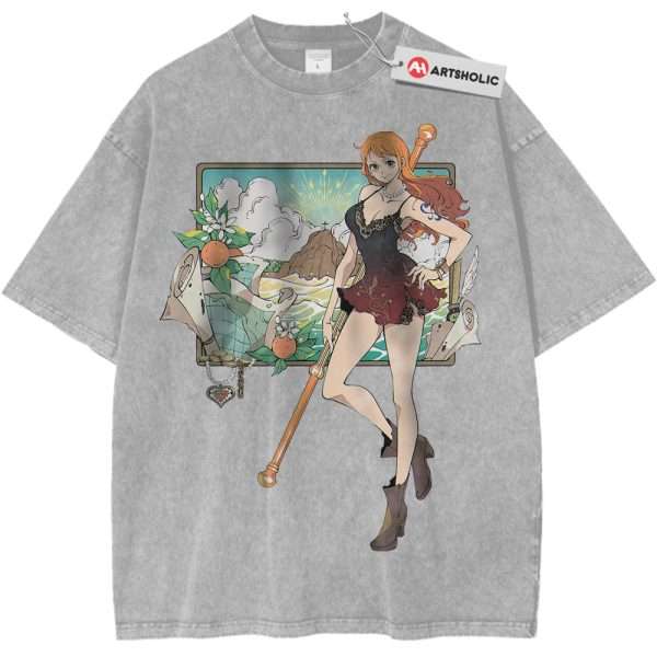 Nami Shirt, One Piece Shirt, Anime Shirt, Vintage T-Shirt - Light Gray, XL