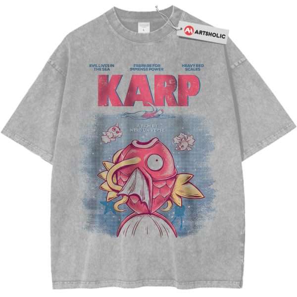 Jaws x Magikarp Shirt, Pokemon Shirt, PKM Shirt, Anime Shirt, Vintage T-Shirt - Light Gray, 2XL