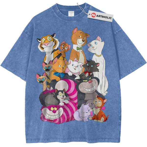 Disney Cat Shirt, Animated Shirt, Vintage Tee - Light Blue, XL