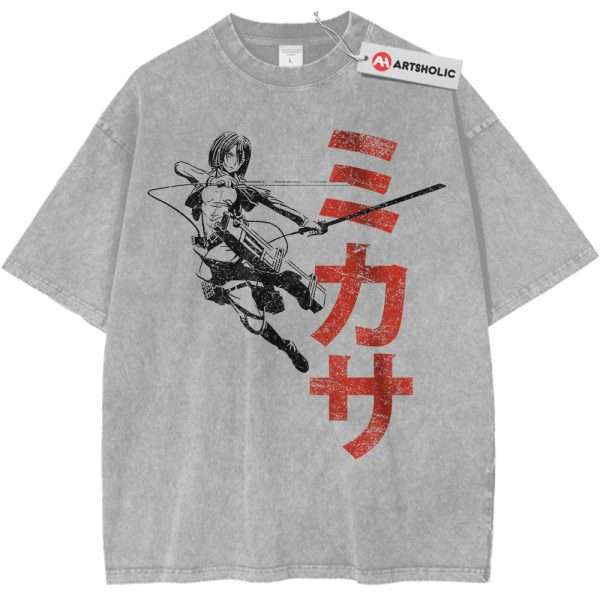 Mikasa Ackerman Shirt, Attack on Titan Shirt, AOT Shirt, Vintage T-Shirt - Light Gray, M