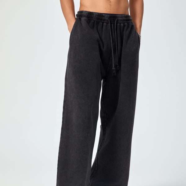 Acid Wash Straight Leg Pants - Vintage Pant - Black Color - 360 GSM