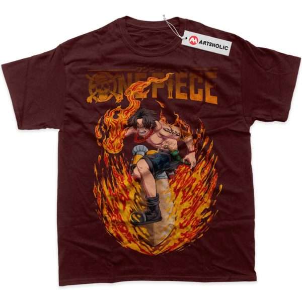 Portgas D Ace Shirt, One Piece Shirt, Anime Shirt, Graphic Tee - Wine Red, XL