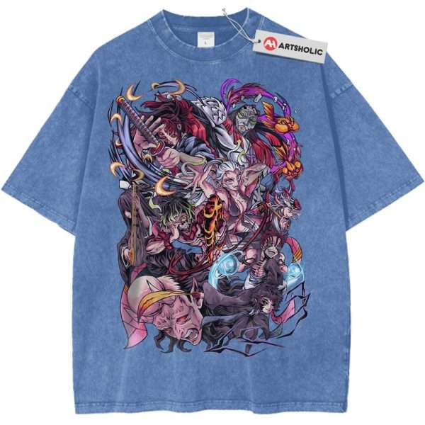 Upper Moons - Demon Slayer Shirt, Anime Shirt, Vintage Tee - Light Blue, M