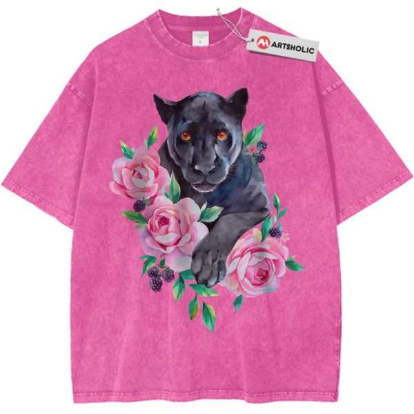 Black Panther and Rose Shirt, Wildlife Animal Shirt, Vintage Tee
