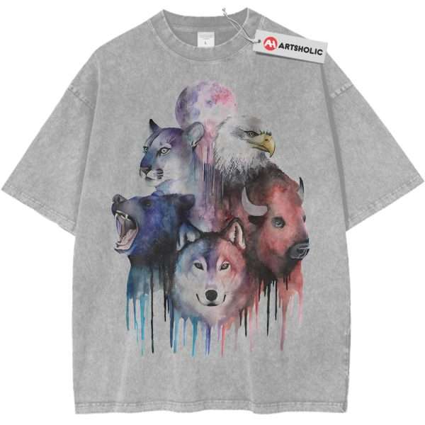 Gray Wolf, Cougar, Bald Eagle, Grizzly Bear and Bison Shirt, Majestic Animal Shirt, Vintage T-Shirt - Light Gray, M
