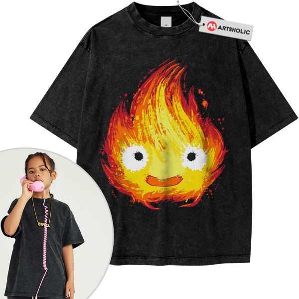Calcifer Tee For Kids, Howl's Moving Castle Tee For Kids, Studio Ghibli Tee For Kids, Anime Tee For Kids, Vintage Tee For Kids