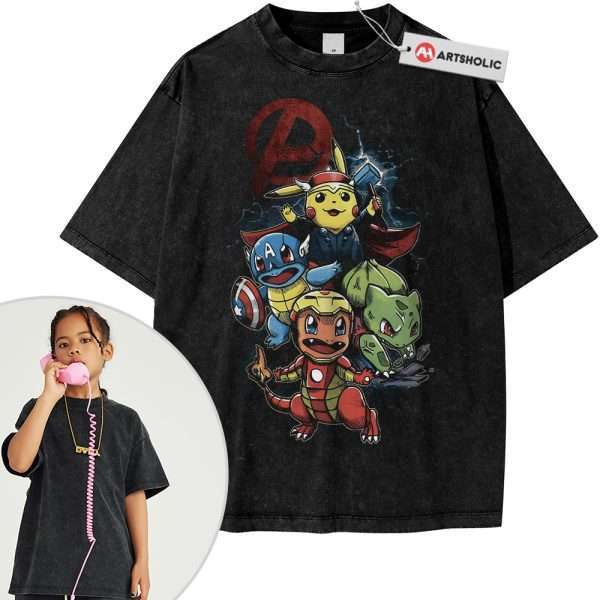 Marvel x Pokemon Shirt For Kids, PKM Shirt For Kids, Anime Shirt For Kids, Vintage Tee For Kids