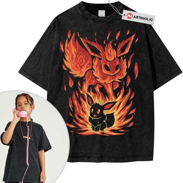 Flareon Shirt For Kids, Eevee Shirt For Kids, Pokemon Shirt For Kids, PKM Shirt For Kids, Anime Shirt For Kids, Vintage Tee For Kids