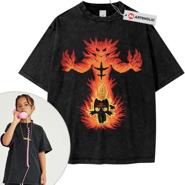 Litten Shirt For Kids, Incineroar Shirt For Kids, Pokemon Shirt For Kids, PKM Shirt For Kids, Anime Shirt For Kids, Vintage Tee For Kids