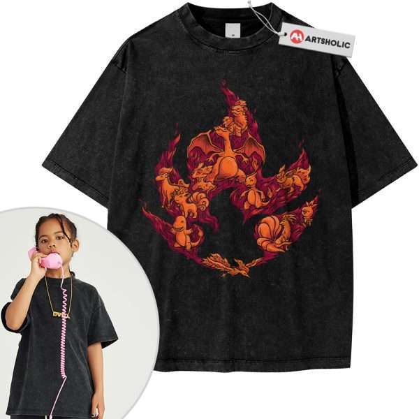 Fire-Type Pokemon Shirt For Kids, PKM Shirt For Kids, Anime Shirt For Kids, Vintage T-Shirt For Kids