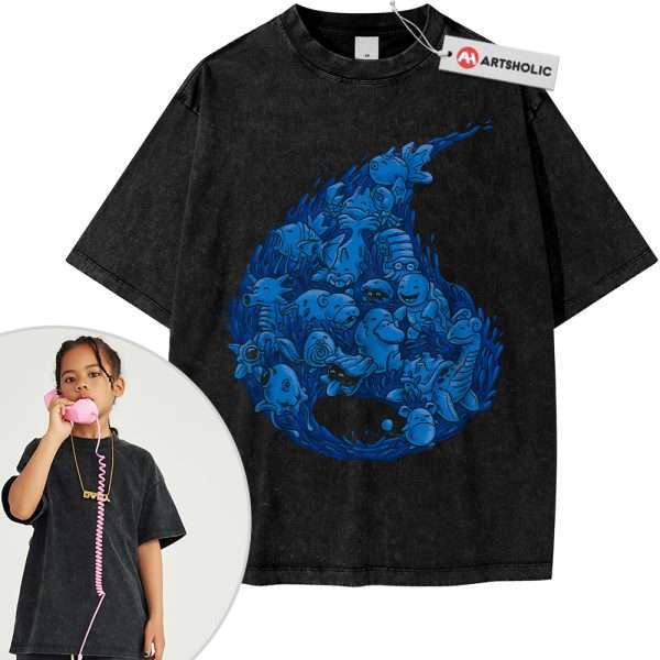 Water-Type Pokemon Shirt For Kids, PKM Shirt For Kids, Anime Shirt For Kids, Vintage T-Shirt For Kids