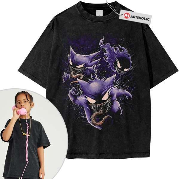 Gengar Gatsly vs Haunter Shirt For Kids, Pokemon Shirt For Kids, PKM Shirt For Kids, Anime Shirt For Kids, Vintage T-Shirt For Kids