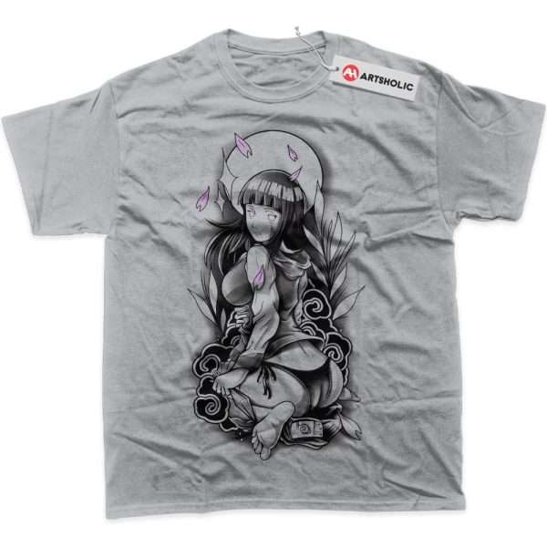 Hinata Hyuga Shirt, Naruto Shirt, Anime Shirt, Graphic Tee - Light Grey, M