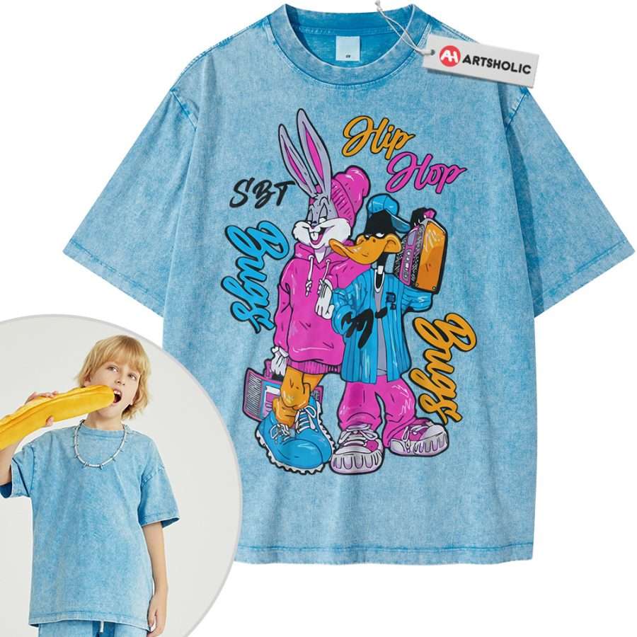 Looney Tunes Cartoon Bugs Bunny And Daffy Duck Printed Short Sleeve T-Shirt For Boys in Chittagong