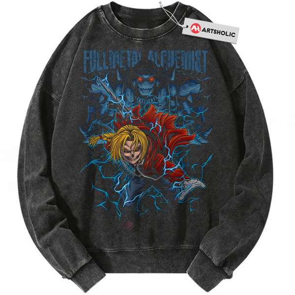 Skull Alphonse vs Edward Elric Sweatshirt, Fullmetal Alchemist Sweatshirt, Anime Sweatshirt, Vintage Sweatshirt - Black, L