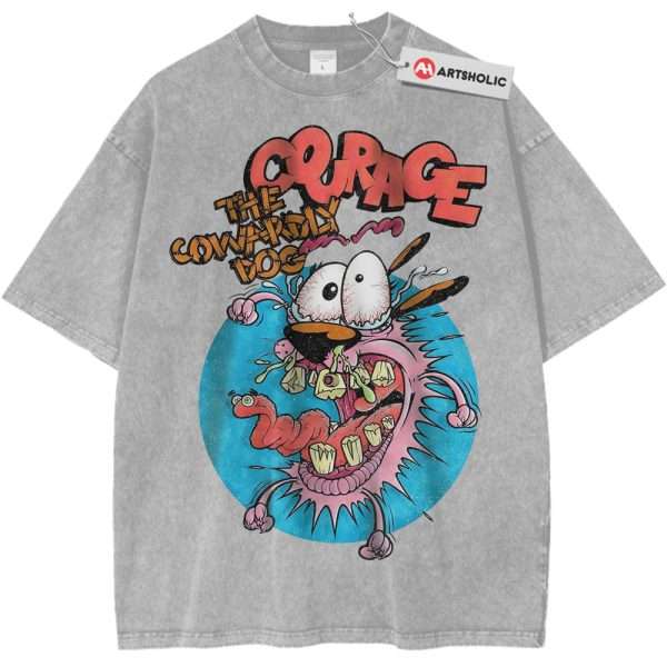 Courage the Cowardly Dog Shirt, Animated Shirt, Vintage Tee - Light Gray, 2XL