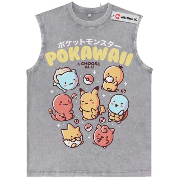 Pokemon Tank Top, Anime Tank Top, Vintage Tank Top - Gray, L