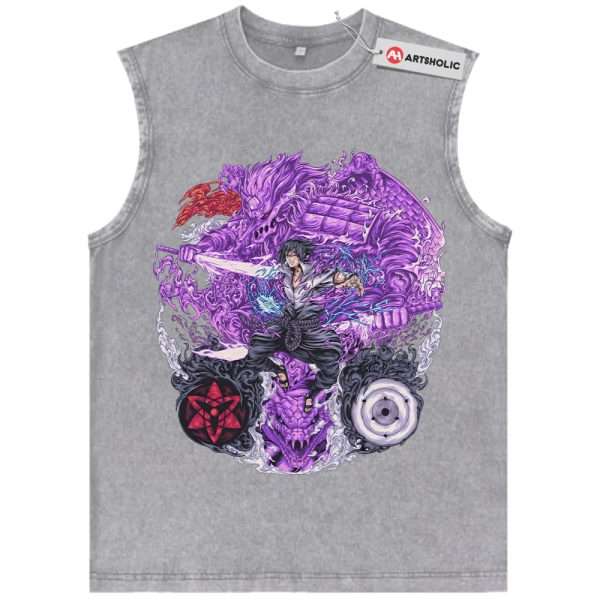 Sasuke Uchiha Tank Top, Naruto Tank Top, Anime Tank Top, Vintage Tank Top - Gray, L