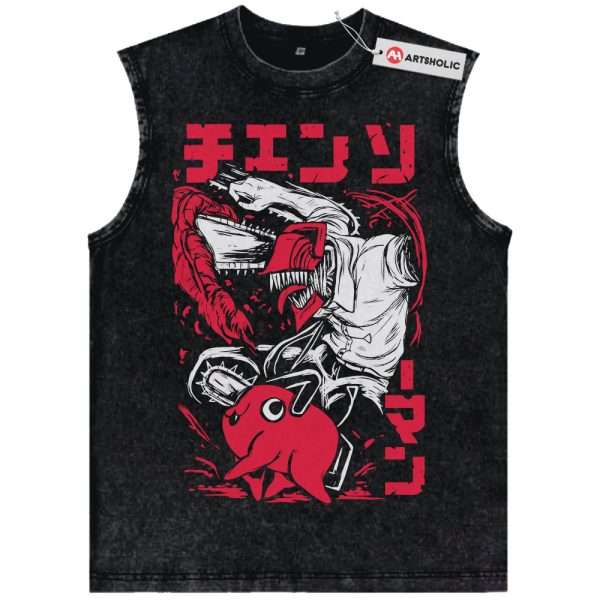 Pochita vs Denji Tank Top, Chainsaw Man Tank Top, Anime Tank Top, Vintage Tank Top