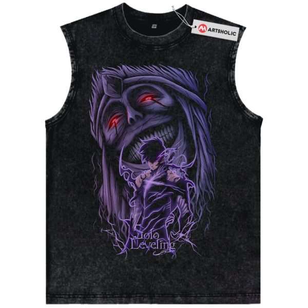 Sung Jinwoo vs Statue of God Tank Top, Solo Leveling Tank Top, Anime Tank Top, Vintage Tank Top