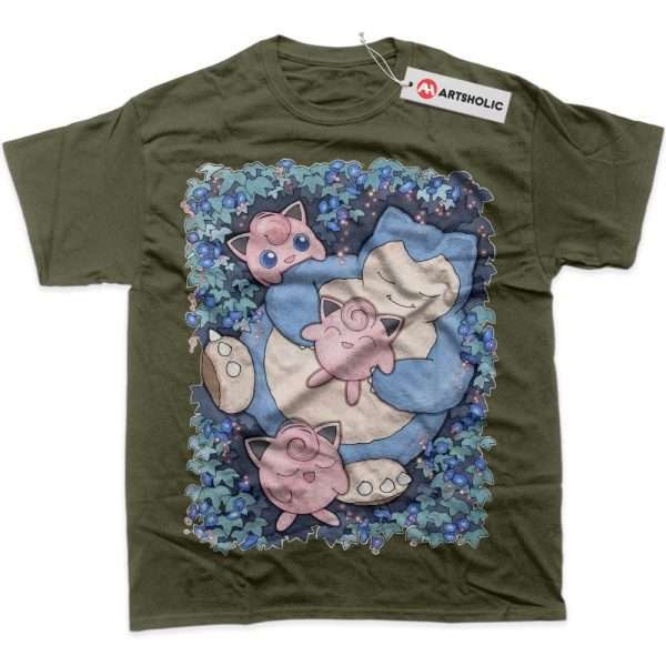 Snorlax vs Jigglypuff Shirt, Pokemon Shirt, Anime Shirt, Graphic T-Shirt - Army Green, M