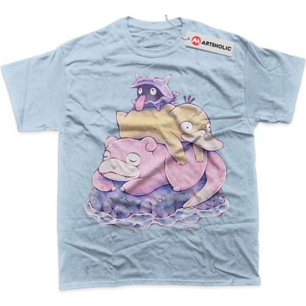 Psyduck Shirt, Slowpoke Shirt, Shellder Shirt, Pokemon Shirt, PKM Shirt, Anime Shirt, Graphic T-Shirt - Light Blue, M