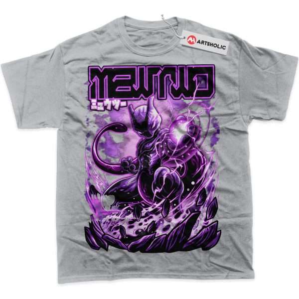 Mewtwo Shirt, Pokemon Shirt, PKM Shirt, Anime Shirt, Graphic T-Shirt - Light Grey, 3XL